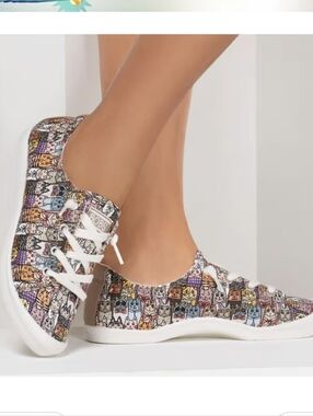 Skechers Sneakers Beach Bingo - Kitty Cruiser Cat Design Slip Ons Size 7 Ivory